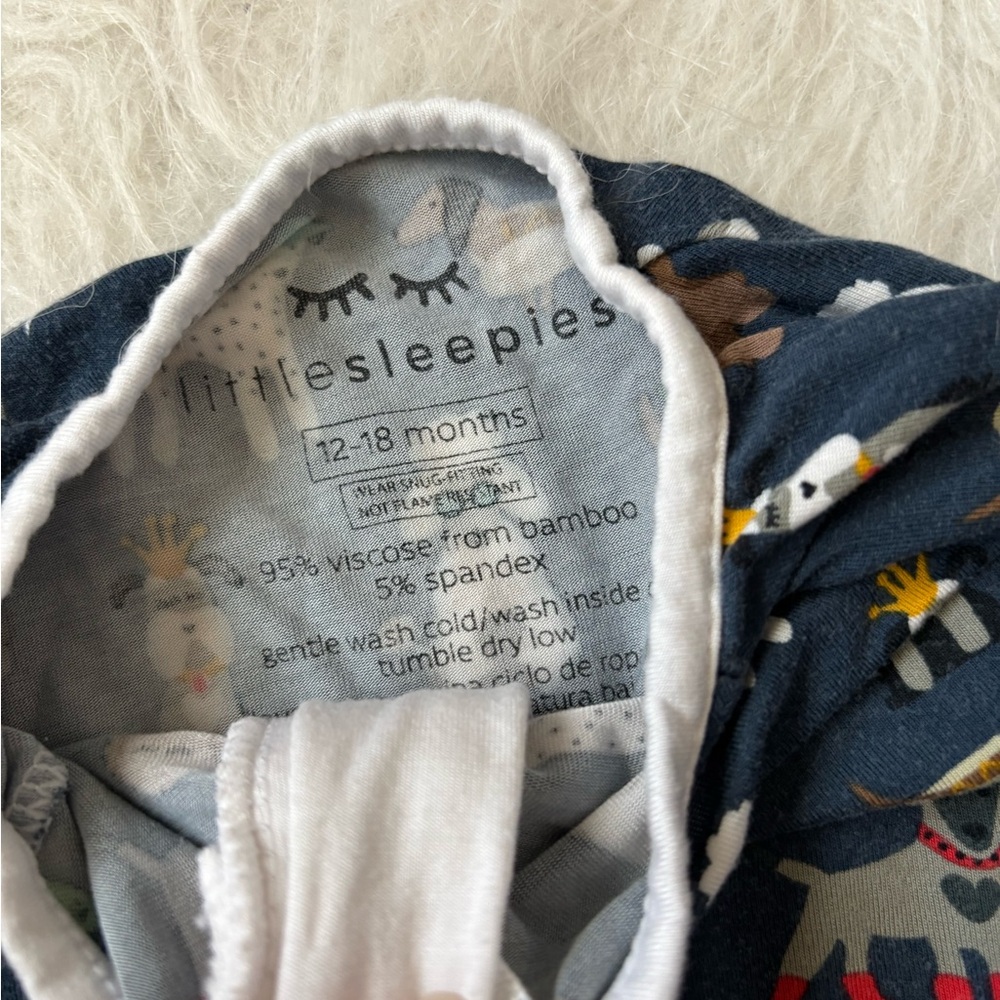 Little Sleepies Bamboo Navy Dog Print Footed Zippy Pajamas - Picture 3 of 4